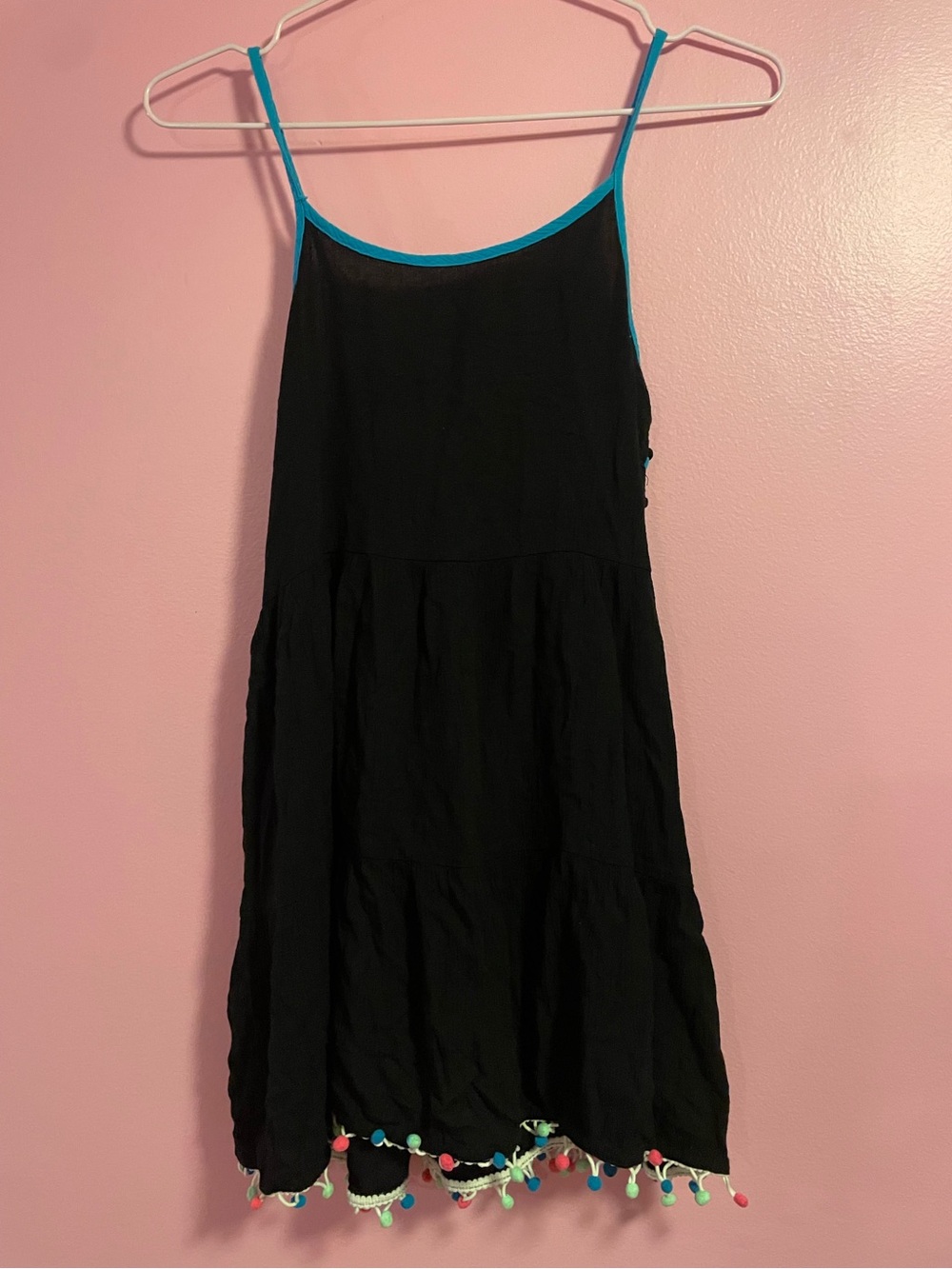 Justice Black Cami with Colourful Pom Pom Trim